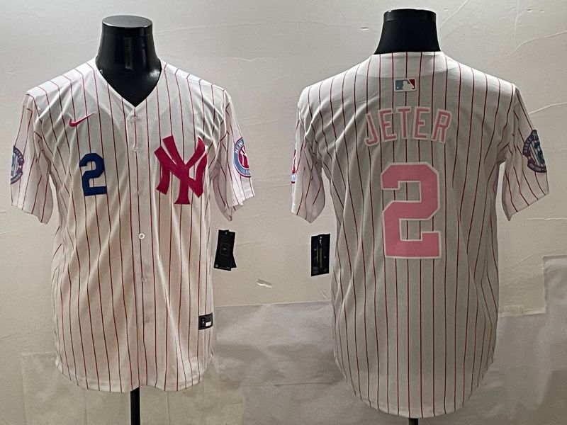 Men New York Yankees #2 Jeter Stripe Red Jointly Name 2025 Nike MLB Jersey style 2->new york yankees->MLB Jersey